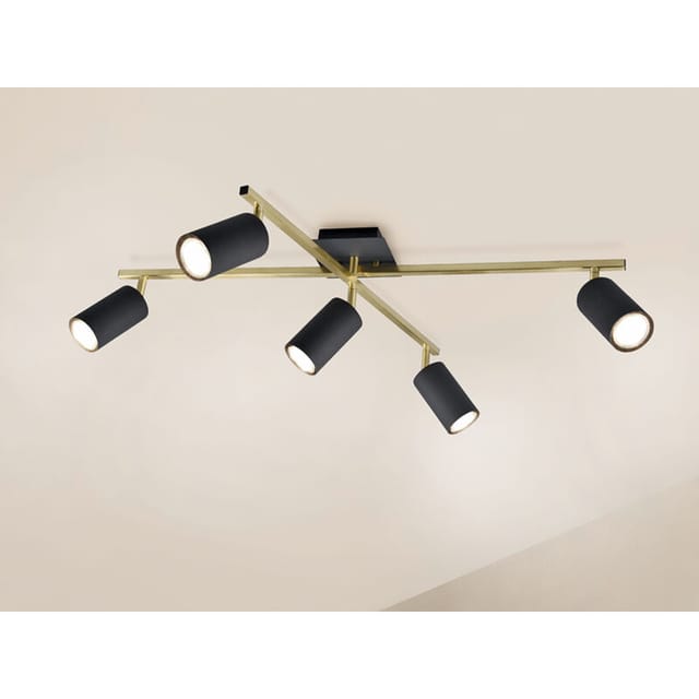 Led Deckenstrahler Schwarz Gold 5-flammig, Arme verstellbar, Breite 77,4cm
