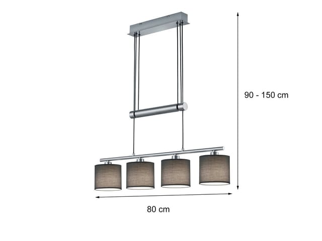 Meinewunschleuchte - led Pendelleuchte 4-flammig Grau höhenverstellbar mit Stoffschirmen, b: 77cm