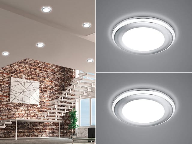 Trio Leuchten - Runder led Deckeneinbaustrahler 2er Set in Silber Chromfarben ø 8,2cm