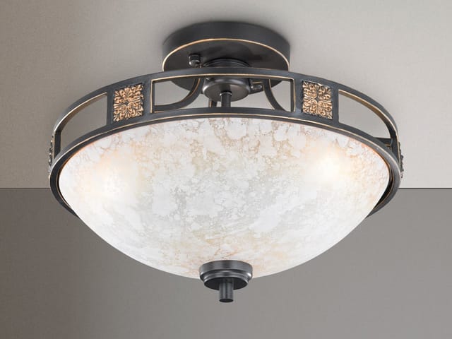Trio Leuchten - Rustikale led Deckenleuchte Rostoptik mit Glasschirm Alabasterfarben ø 42cm