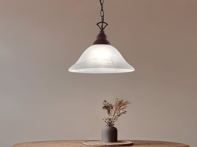 Landhaus led Pendelleuchte in Rostoptik mit Glasschirm Weiß, ø 33,5cm