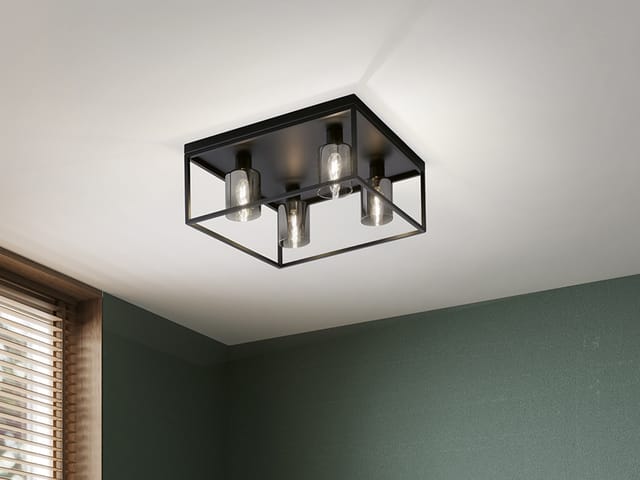 Fischer&honsel - Deckenleuchte iska 4-flammig Schwarz mit Rauchglas, Quadrat 45cm