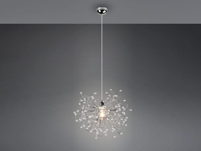Ausgefallene LED Pendelleuchte Silber Chrom mit Acryl Kristall, Ø 52cm