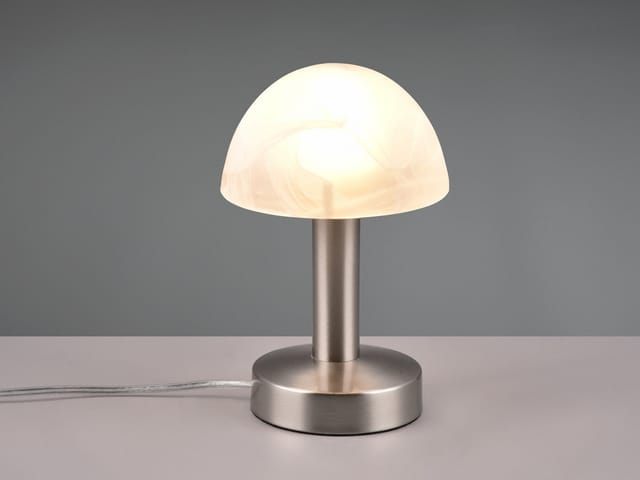 LED Tischleuchte Silber mit Glasschirm Weiß, Touch dimmbar, Höhe 21cm