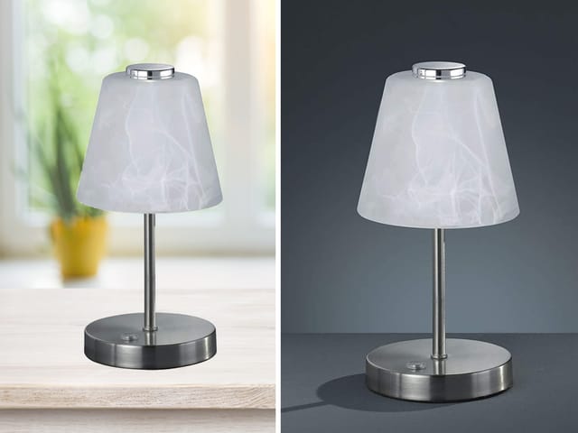 LED Tischleuchten 2er SET 4-fach Dimmer Silber Alabaster Glas, Höhe 24cm