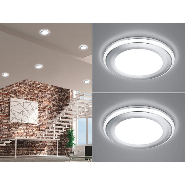 Runder LED Deckeneinbaustrahler 2er Set in Silber Chromfarben Ø 14,8cm