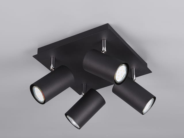 Led Deckenstrahler Schwarz 4-flammig, Quadrat 24cm