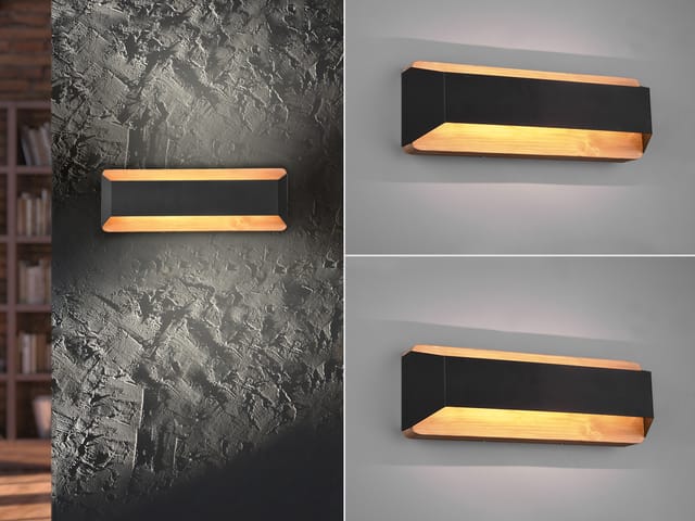 Led Holz Wandlampen 2er Set Up and Down mit Stufen Dimmer Schwarz, Breite 35cm