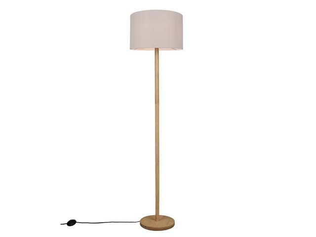 Led Stehlampe mit Stoff Lampenschirm Weiß & Holz Fuß Höhe 162cm