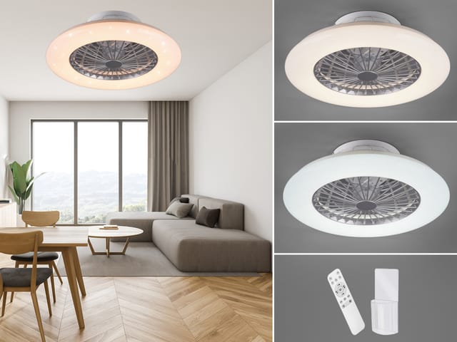 Reality Leuchten - Deckenleuchte mit Ventilator dimmbar Fernbedienung & Wandhalterung Ø50cm