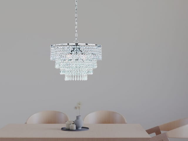 Meinewunschleuchte - led Kronleuchter Silber Chrom mit Kristall Behang aus Acryl ø 42cm