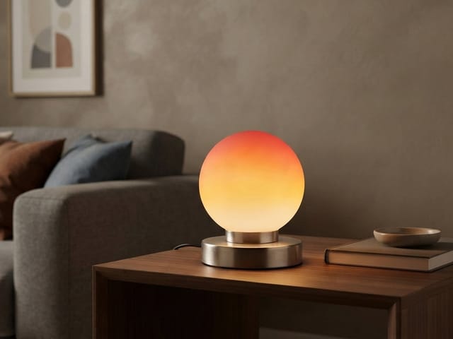 Meinewunschleuchte - led Tischleuchte Glasschirm Orange Sockel Silber - per Touch dimmbar, Höhe 15cm