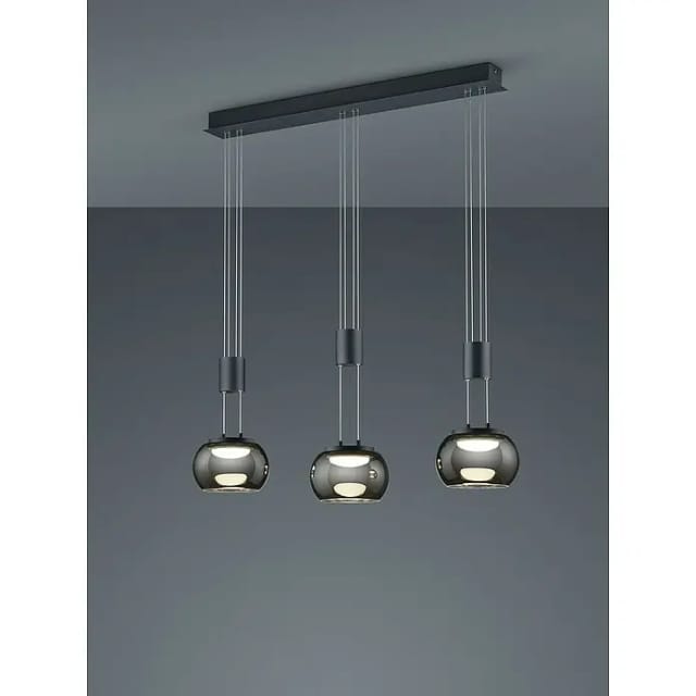 Led Pendelleuchte madison 3 flammig höhenverstellbar mit Chrom Rauchglas, b 82cm
