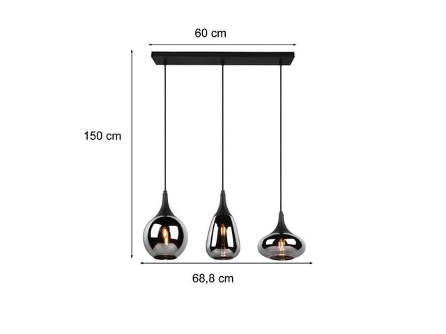 Meinewunschleuchte - led Pendelleuchte 3 flammig Glas Chrom verspiegelt & Rauchglas Optik, b: 69cm