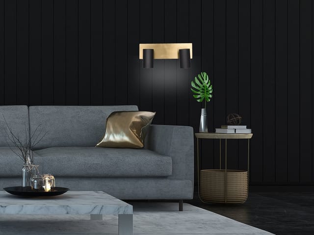 Led Deckenstrahler Schwarz Gold 2-flammig, Breite 30cm