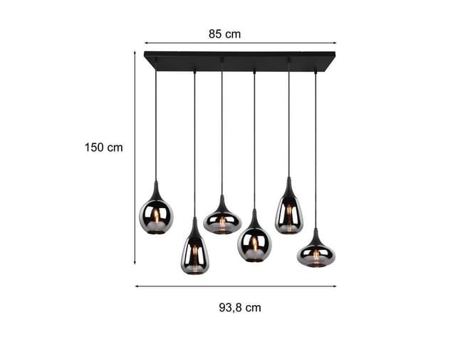 Meinewunschleuchte - led Pendelleuchte 6 flammig Glas Chrom verspiegelt & Rauchglas Optik, b: 93cm