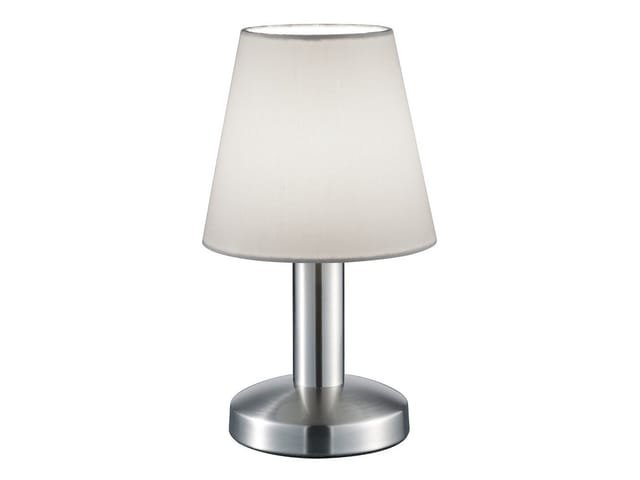 Meinewunschleuchte - led Tischlampe mit Stoff Lampenschirm Weiß & Touchfunktion dimmbar, Höhe 24cm