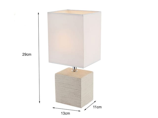 Meinewunschleuchte - led Tischleuchte eckig Weiß mit Keramikfuß und Stoffschirm, Höhe 29cm