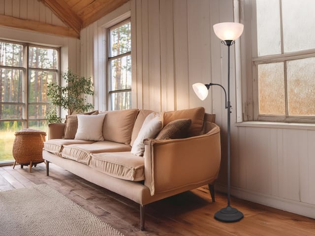 Großer led Deckenfluter im Landhausstil mit Leselampe, Höhe 184cm