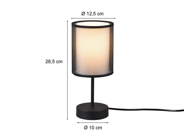 Meinewunschleuchte - led Tischleuchte 2-lagig Stoff Organza transparent Schwarz innen Weiß, Höhe 28cm