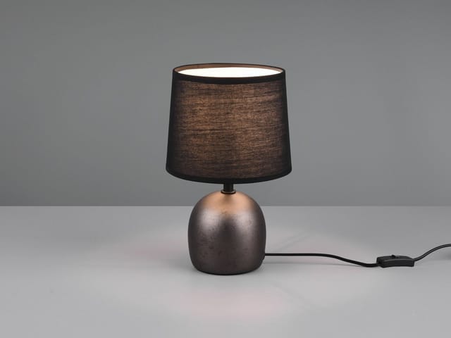 Meinewunschleuchte - led Tischleuchte Keramikfuß Silber & Stoffschirm Schwarz, Höhe 26cm