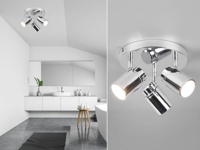 Led Deckenstrahler Badezimmerlampe Silber Chrom 3-flammig, ø 20cm