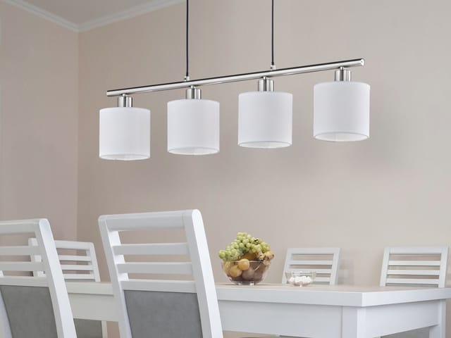 Led Pendelleuchte 4-flammig Lampenschirme Stoff Weiß, Breite 75cm