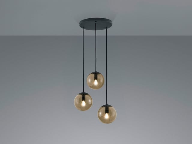 Led Pendelleuchte 3-flammig mit Rauchglas Kugeln, ø 30cm