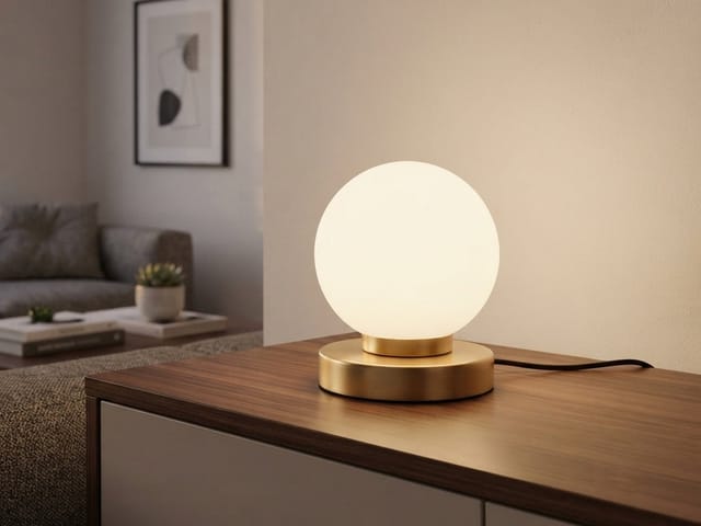 Meinewunschleuchte - led Tischleuchte Kugel Glasschirm Weiß Sockel Messing - Touch dimmbar, Höhe 15cm