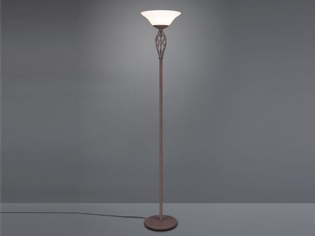 Meinewunschleuchte - led Deckenfluter Landhausstil in Rostoptik mit Glasschirm, Höhe 180cm