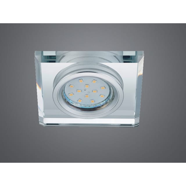 Eckiger LED Deckeneinbaustrahler in Silber Chrom mit Kristallglas 9 x 9cm