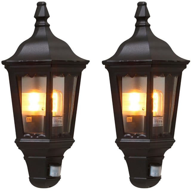 Konstsmide - 2er-Set schwarze Wandleuchten Halbschale Bewegungsmelder firenze, E27, Aluminium