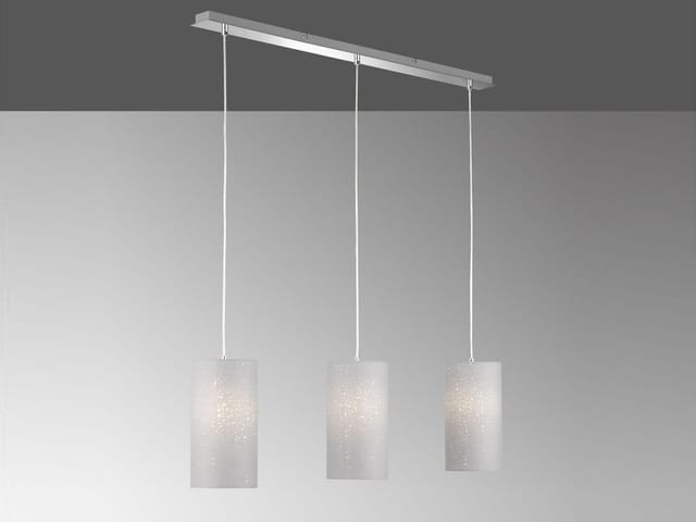 Meinewunschleuchte - led Pendelleuchte 3 flammig mit Dekor Stoffschirmen Zylinder Grau, Breite 110cm