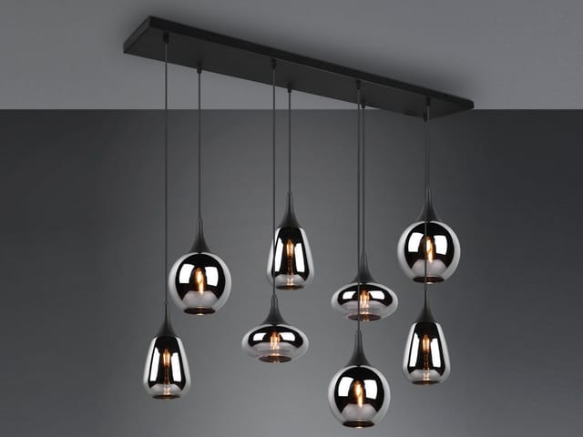 Meinewunschleuchte - led Pendelleuchte 8 flammig Glas Chrom verspiegelt & Rauchglas Optik, b: 121cm