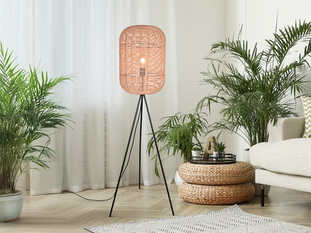 Geflochtene Tripod led Stehlampe Korbleuchte mit Sisal Lampenschirm