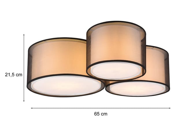 Meinewunschleuchte - led Deckenleuchte Stoff 2-lagig Organza transparent Schwarz innen Weiß, b: 65cm
