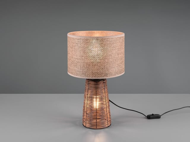 Led Tischlampe aus Naturmaterial Rattan Braun, Höhe 40cm