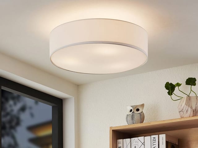 Runde led Deckenleuchte mit Stoffschirm in Weiß ø 50cm