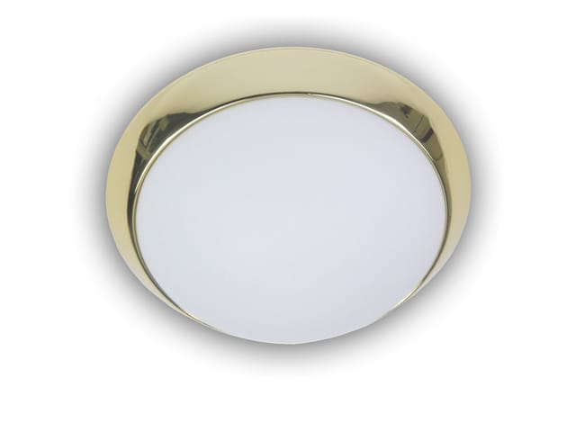 LED-Deckenleuchte rund, Opalglas matt, Dekorring Messing poliert, Ø 25cm