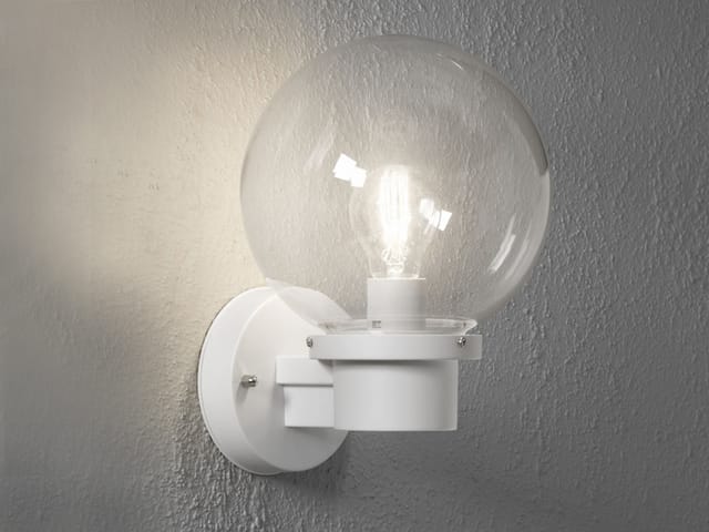 Konstsmide - led Außenwandleuchte mit Dämmerungssensor, Weiß mit Glas Kugel ø 20cm