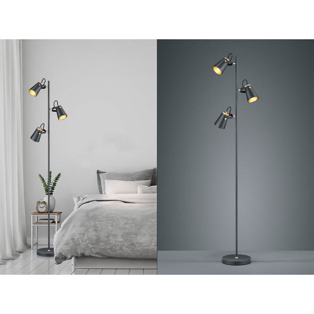 Led Stehleuchte 3-flammig in Schwarz Gold, Spots schwenkbar, 160cm hoch