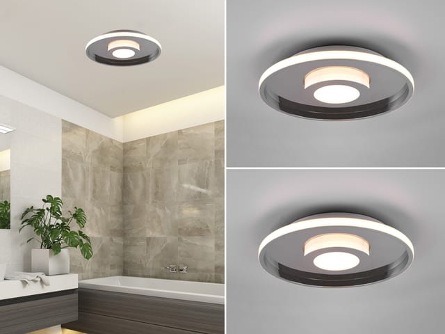 Led Deckenleuchte 2er Set Silber Chrom mit Switch Dimmer IP44, ø 30cm