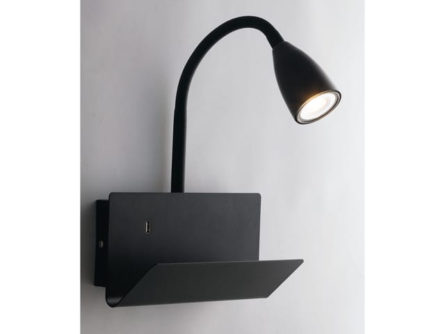 Meinewunschleuchte - Flexible usb led Leselampe Schwarz, Wandleuchte mit Ablage & Ladefunktion