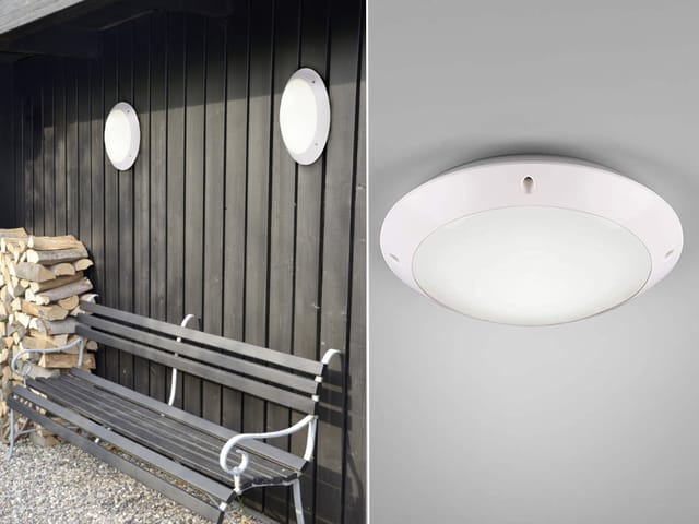 Meinewunschleuchte - led Außendeckenleuchte Wandlampe rund in Weiß matt - 26 cm