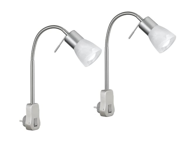 2er Set led Steckerspots mit Schalter und Flexarm, Silber Höhe 40cm