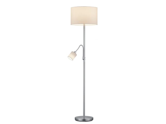 Led Stehleuchte Silber mit Leselampe, Stoffschirme Weiß, Höhe 170cm