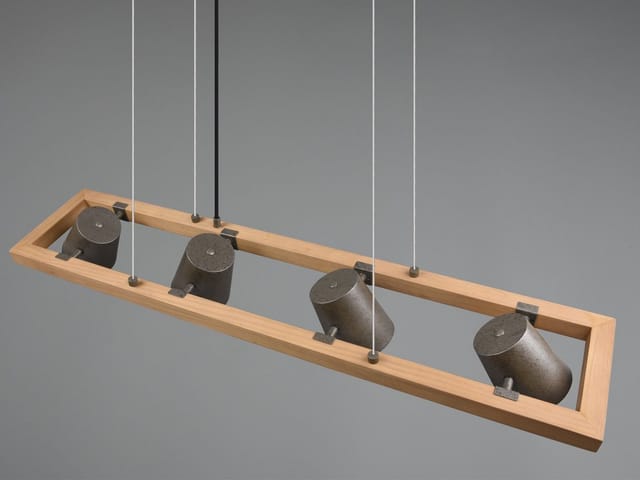 Meinewunschleuchte - led Pendelleuchte 4-flammig Metallschirme schwenkbar im Holzrahmen, b: 100cm