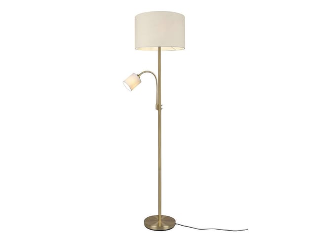 LED Stehleuchte Messing mit Leselampe, Stoffschirme Cremeweiß, Höhe 170cm
