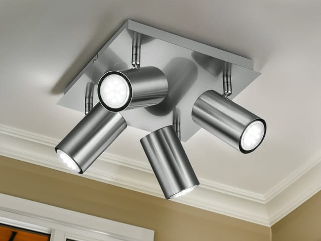Led Deckenstrahler Silber 4-flammig, Quadrat 24cm