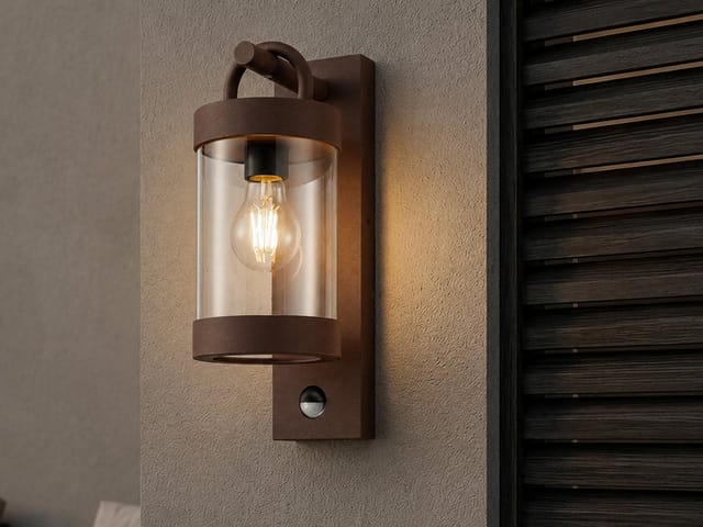 Meinewunschleuchte - led Außenwandleuchte mit Bewegungsmelder, Laterne Rostoptik, Höhe 33cm